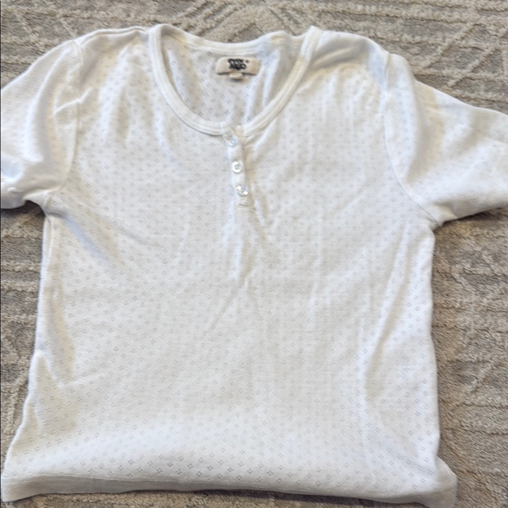 White Textured Knit Short Sleeve Tee